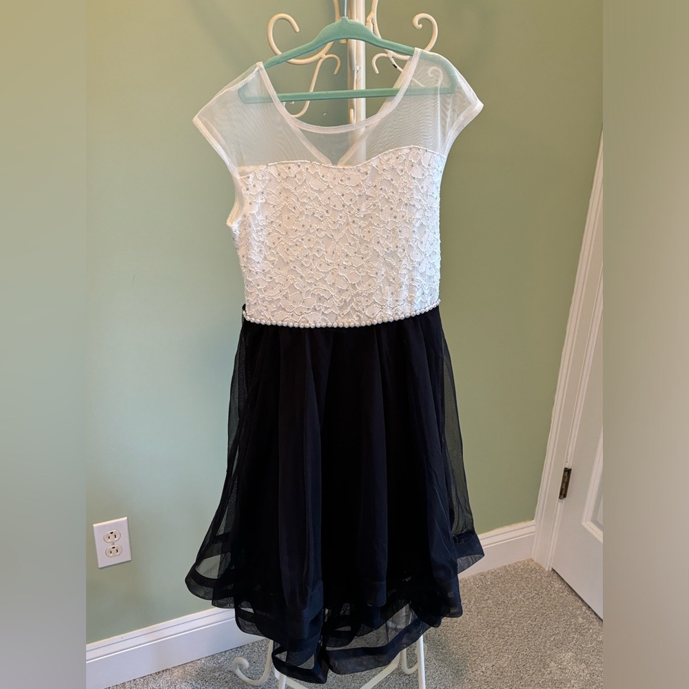 Girls size 12 black & white special occasion dress with crystals